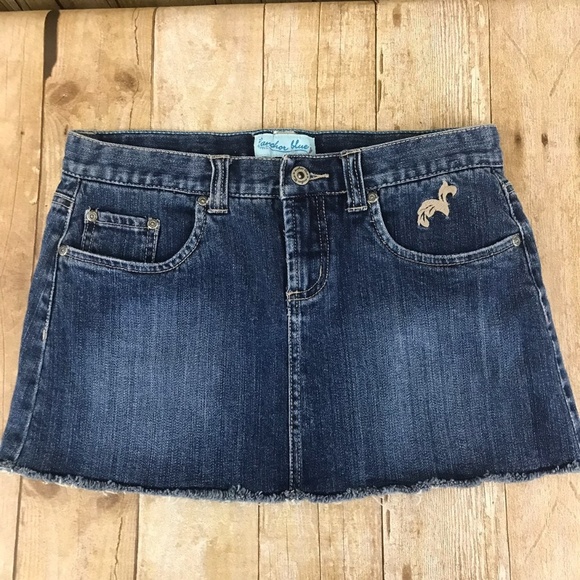 Anchor Blue Denim Frayed Hem Mini Skirt - Picture 2 of 4